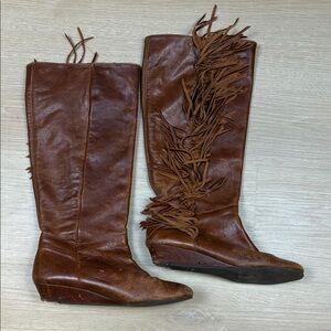 STEVEN By Steve Madden Brown Leather Fringe Knee-High Boots size 6
